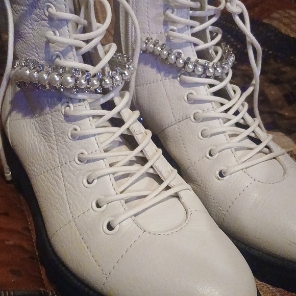 Jimmy Choo White Ankle Boots with Rhinestone Accent - Picture 2 of 5